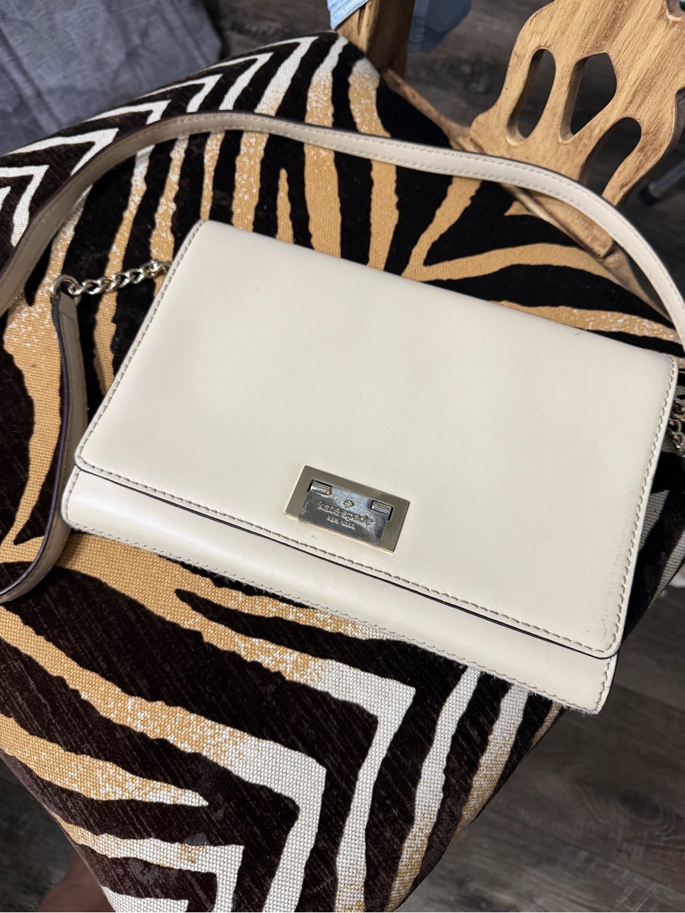 Kate Spade Cream Leather Chain-Accent Crossbody Bag